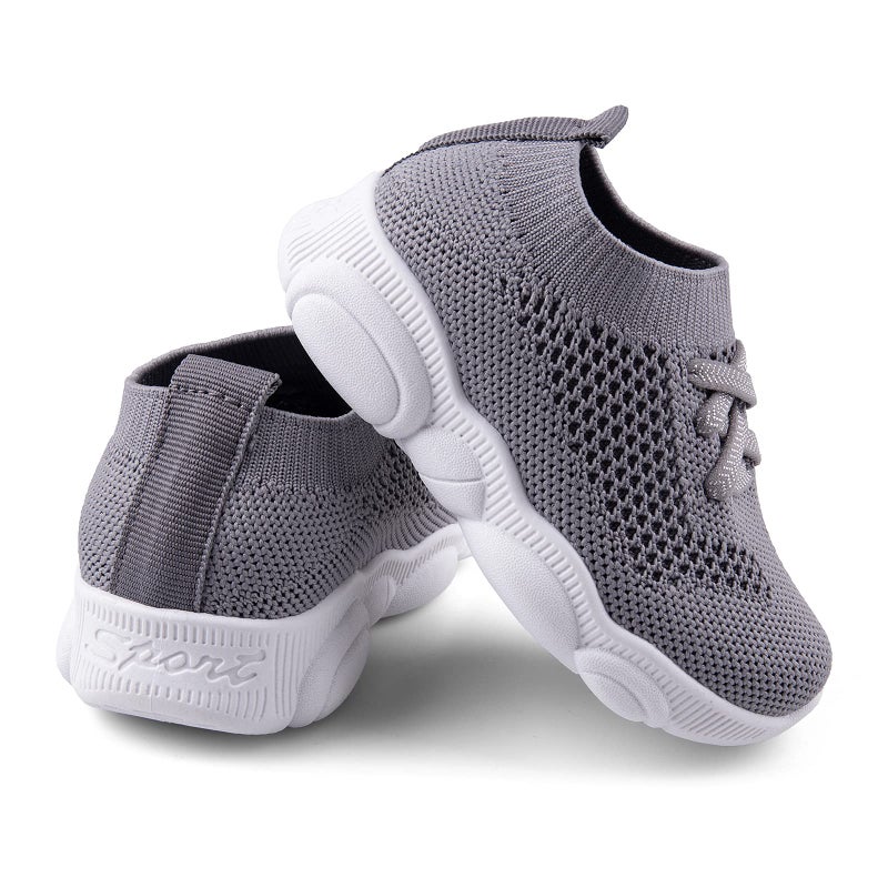 Charrost Baby First Walking Shoes 1-4 Years Kid Shoes Trainers Toddler Slip on Infant Waves Shoes Boys Girls Cotton Mesh Breathable Sneakers Outdoor(Grey,5 T) Bear22 - Image 1
